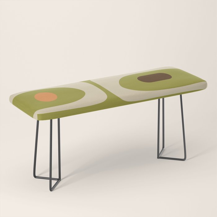 Piquet Mid Century Modern Pattern Avocado Green Orange Beige Bench Gallery Image 1