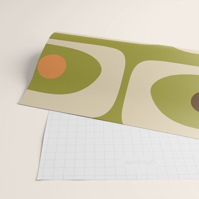 Piquet Mid Century Modern Pattern Avocado Green Orange Beige Wrapping Paper Gallery Image 2
