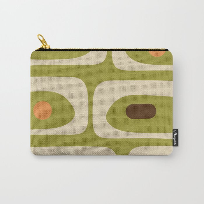 Piquet Mid Century Modern Pattern Avocado Green Orange Beige Carry All Pouch Gallery Image 1