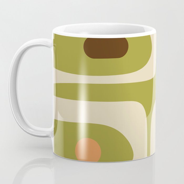 Piquet Mid Century Modern Pattern Avocado Green Orange Beige Coffee Mug Gallery Image 3