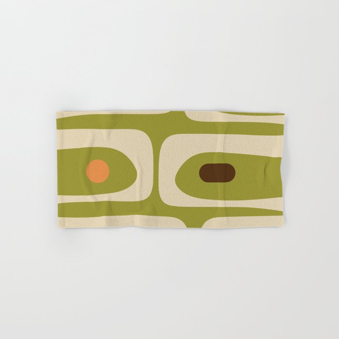 Piquet Mid Century Modern Pattern Avocado Green Orange Beige Bath Towel Gallery Image 1