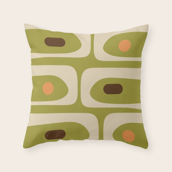 Piquet Mid Century Modern Pattern Avocado Green Orange Beige Throw Pillow Gallery Image 6