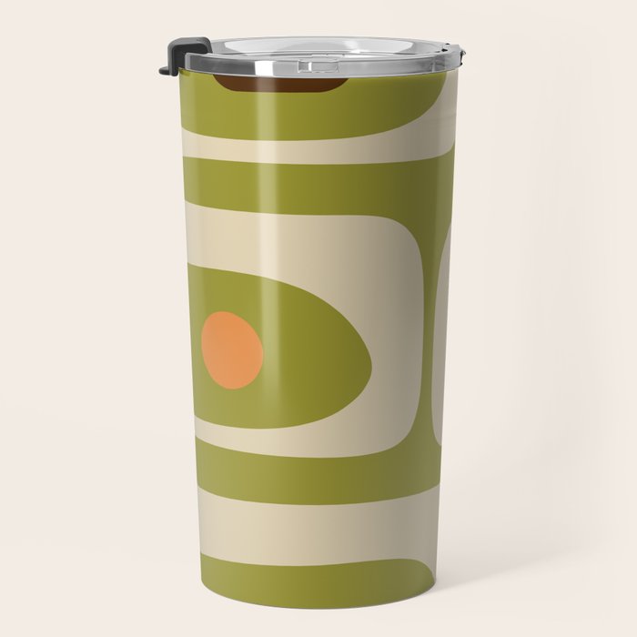 Piquet Mid Century Modern Pattern Avocado Green Orange Beige Travel Mug Gallery Image 3