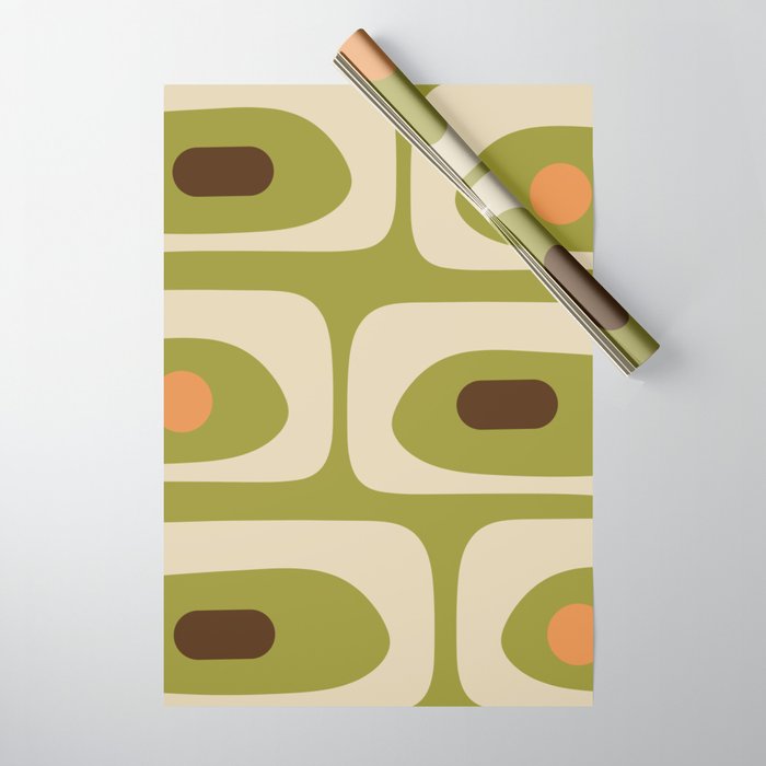 Piquet Mid Century Modern Pattern Avocado Green Orange Beige Wrapping Paper Gallery Image 1