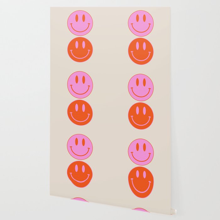 Keep Smiling! - Large Pink and Beige Smiley Face Pattern Wallpaper Gallery Image 2