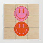 Keep Smiling! - Large Pink and Beige Smiley Face Pattern Wood Wall Art Gallery Image 1
