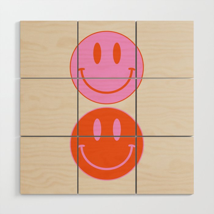 Keep Smiling! - Large Pink and Beige Smiley Face Pattern Wood Wall Art Gallery Image 1