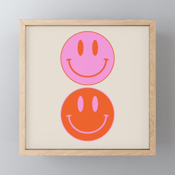 Keep Smiling! - Large Pink and Beige Smiley Face Pattern Mini Art Print