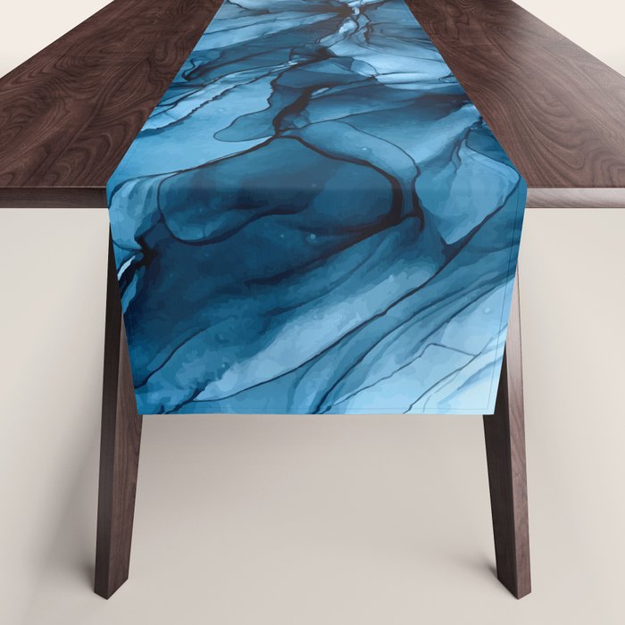 Deep Blue Flowing Water Abstract Painting Table Runner Gallery Image 1