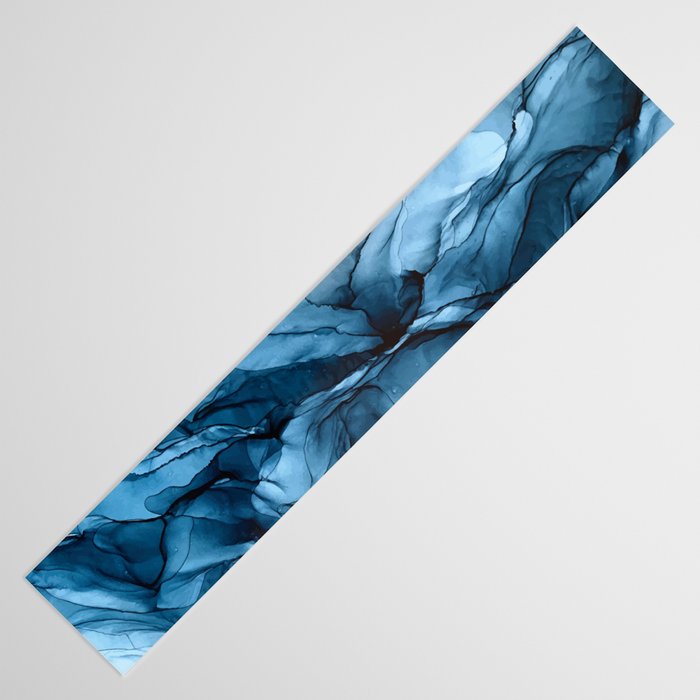 Deep Blue Flowing Water Abstract Painting Table Runner Gallery Image 3