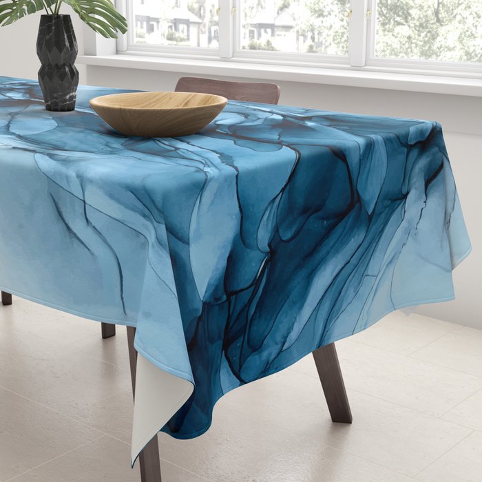 Deep Blue Flowing Water Abstract Painting Tablecloth Gallery Image 3