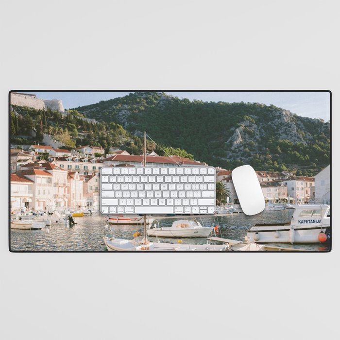 Glorious Hvar at sunrise | Croatia travel photography | Colorful summer vibes Desk Mat Gallery Image 1