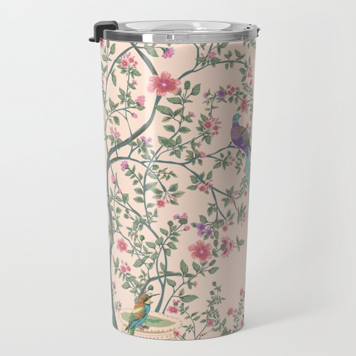 Chinoiserie Peach Fresco Floral Garden Birds Oriental Botanical Travel Mug Gallery Image 3