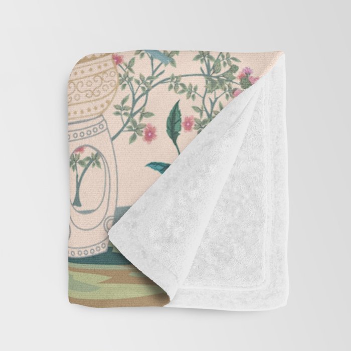 Chinoiserie Peach Fresco Floral Garden Birds Oriental Botanical Throw Blanket Gallery Image 3