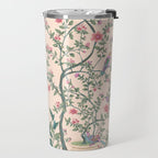 Chinoiserie Peach Fresco Floral Garden Birds Oriental Botanical Travel Mug Gallery Image 2
