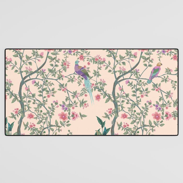 Chinoiserie Peach Fresco Floral Garden Birds Oriental Botanical Desk Mat Gallery Image 3