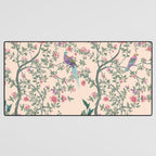 Chinoiserie Peach Fresco Floral Garden Birds Oriental Botanical Desk Mat Gallery Image 3