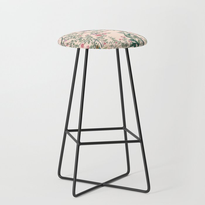 Chinoiserie Peach Fresco Floral Garden Birds Oriental Botanical Stool Gallery Image 1