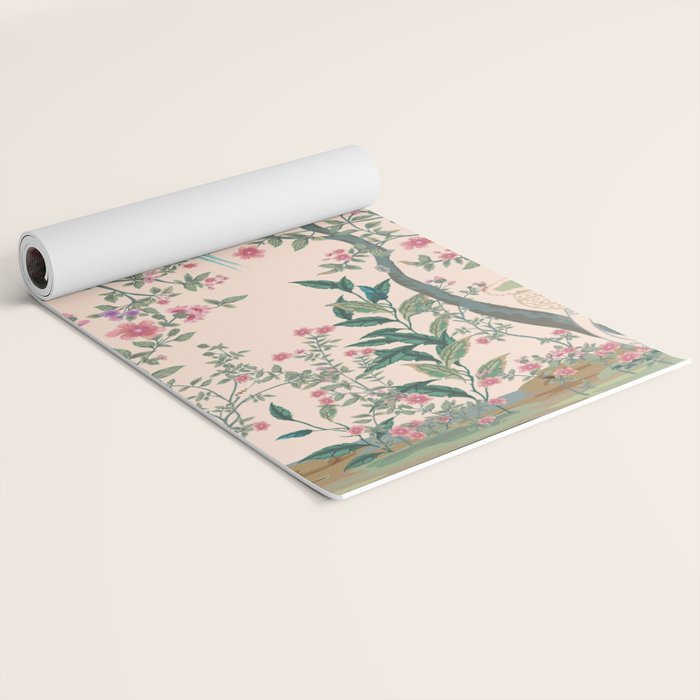 Chinoiserie Peach Fresco Floral Garden Birds Oriental Botanical Yoga Mat Gallery Image 2