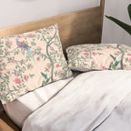 Chinoiserie Peach Fresco Floral Garden Birds Oriental Botanical Pillow Sham Gallery Image 2
