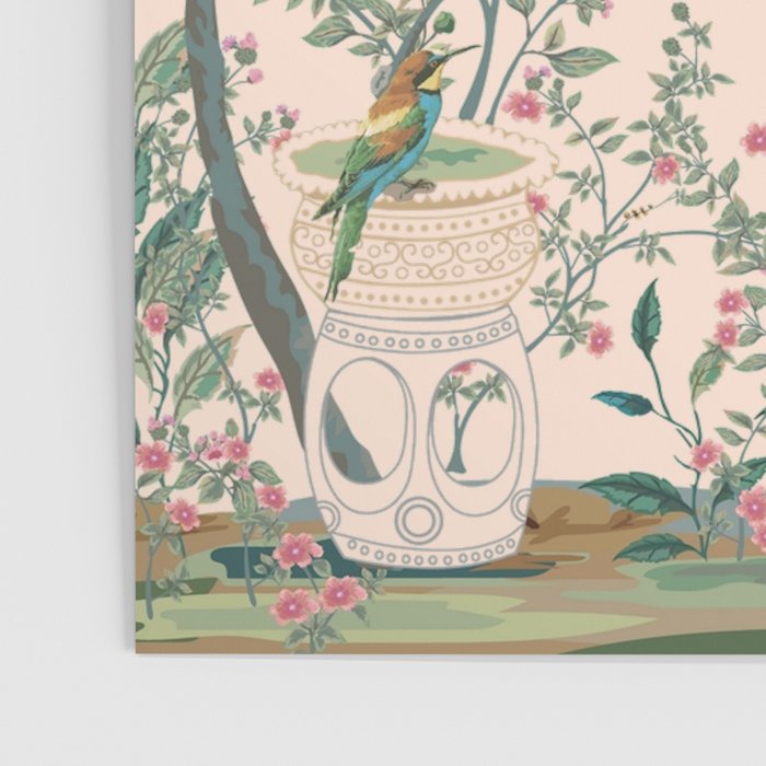 Chinoiserie Peach Fresco Floral Garden Birds Oriental Botanical Poster Gallery Image 3