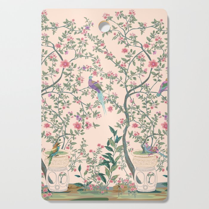 Chinoiserie Peach Fresco Floral Garden Birds Oriental Botanical Cutting Board Gallery Image 1