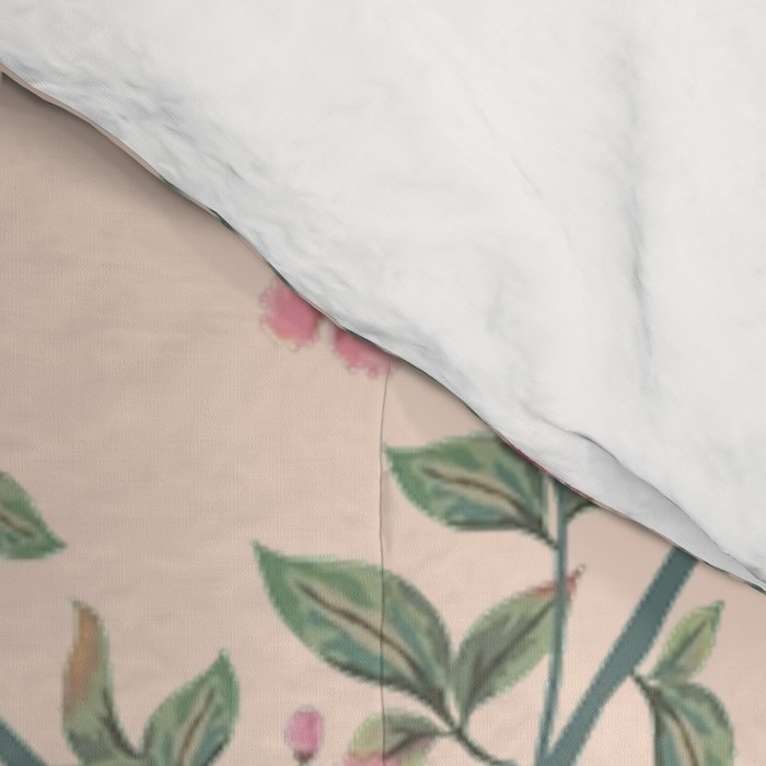 Chinoiserie Peach Fresco Floral Garden Birds Oriental Botanical Comforter Gallery Image 4