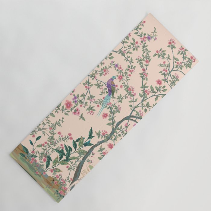 Chinoiserie Peach Fresco Floral Garden Birds Oriental Botanical Yoga Mat