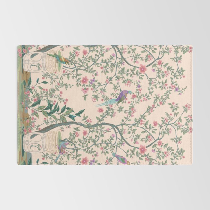 Chinoiserie Peach Fresco Floral Garden Birds Oriental Botanical Rug Gallery Image 2