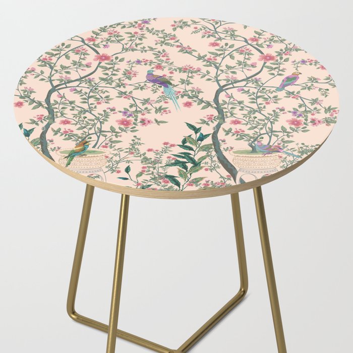 Chinoiserie Peach Fresco Floral Garden Birds Oriental Botanical Side Table Gallery Image 2