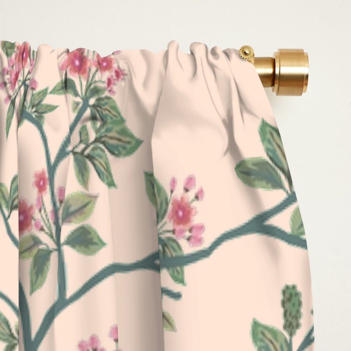 Chinoiserie Peach Fresco Floral Garden Birds Oriental Botanical Window Curtain Gallery Image 2