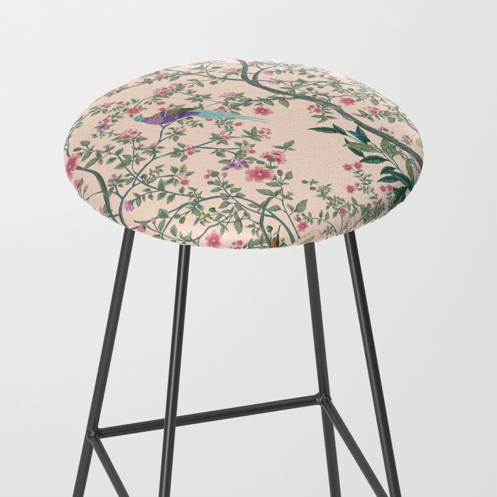 Chinoiserie Peach Fresco Floral Garden Birds Oriental Botanical Stool Gallery Image 2