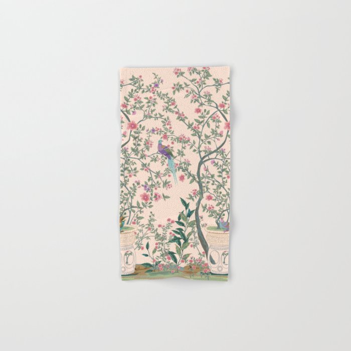 Chinoiserie Peach Fresco Floral Garden Birds Oriental Botanical Bath Towel Gallery Image 1