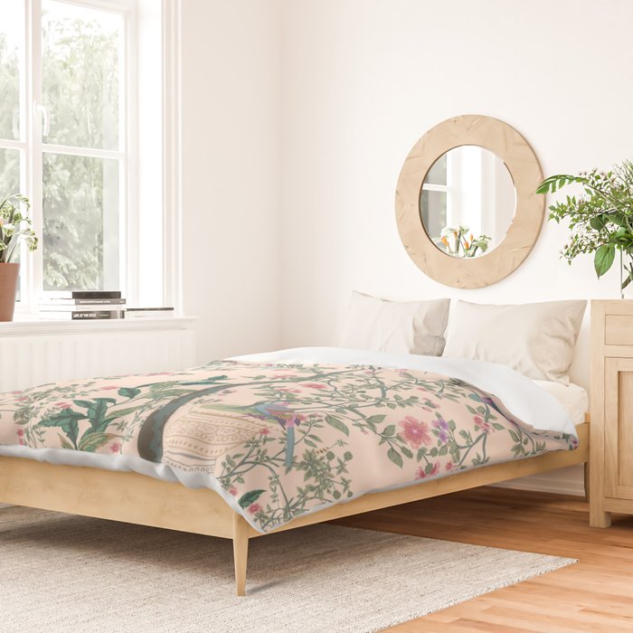 Chinoiserie Peach Fresco Floral Garden Birds Oriental Botanical Duvet Cover Gallery Image 2