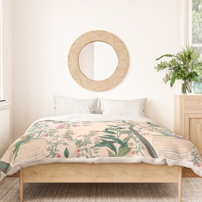 Chinoiserie Peach Fresco Floral Garden Birds Oriental Botanical Duvet Cover Gallery Image 3