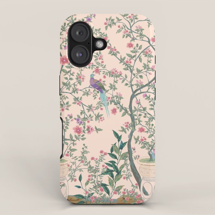 Chinoiserie Peach Fresco Floral Garden Birds Oriental Botanical iPhone Case Gallery Image 1