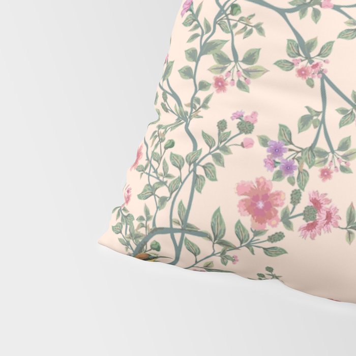Chinoiserie Peach Fresco Floral Garden Birds Oriental Botanical Pillow Sham Gallery Image 4