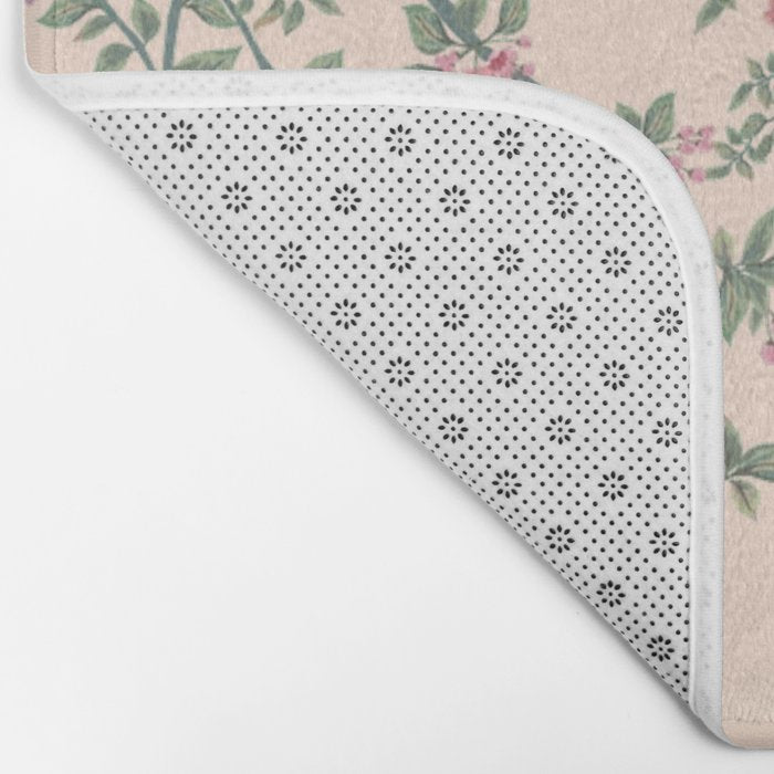 Chinoiserie Peach Fresco Floral Garden Birds Oriental Botanical Bath Mat Gallery Image 2