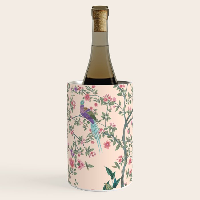 Chinoiserie Peach Fresco Floral Garden Birds Oriental Botanical Wine Chiller Gallery Image 1