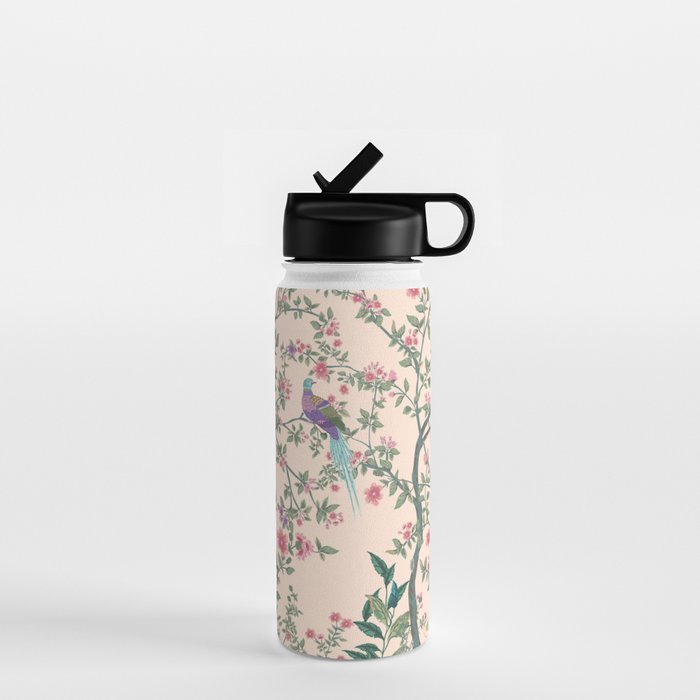 Chinoiserie Peach Fresco Floral Garden Birds Oriental Botanical Water Bottle Gallery Image 1