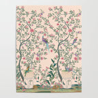 Chinoiserie Peach Fresco Floral Garden Birds Oriental Botanical Poster Gallery Image 4