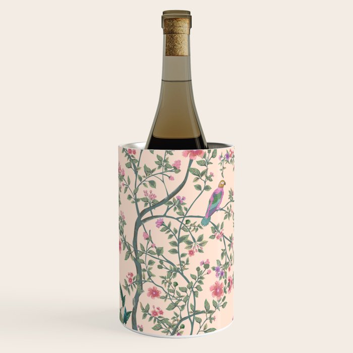Chinoiserie Peach Fresco Floral Garden Birds Oriental Botanical Wine Chiller Gallery Image 3