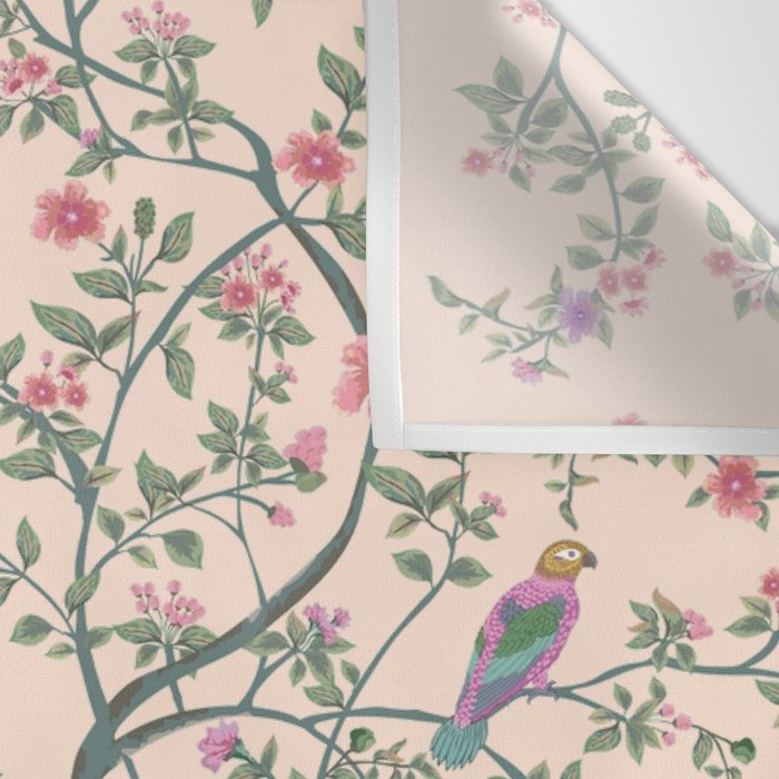 Chinoiserie Peach Fresco Floral Garden Birds Oriental Botanical Wall Tapestry Gallery Image 3