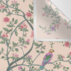 Chinoiserie Peach Fresco Floral Garden Birds Oriental Botanical Wall Tapestry Gallery Image 3