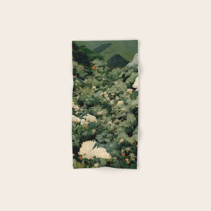 Japanese Wall Art Flower Poster maximalist wall art floral Japandi Wall Art botanical Sage Green Art Bath Towel Gallery Image 1