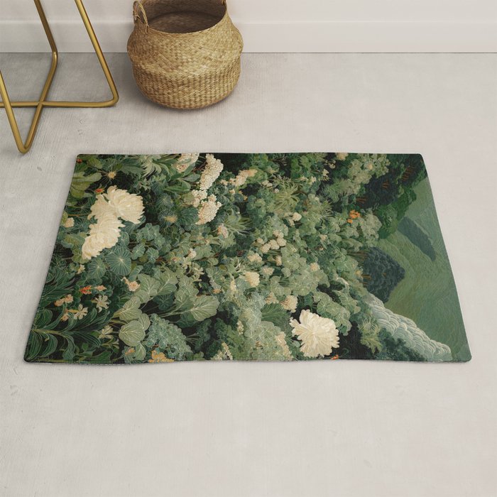 Japanese Wall Art Flower Poster maximalist wall art floral Japandi Wall Art botanical Sage Green Art Rug Gallery Image 1