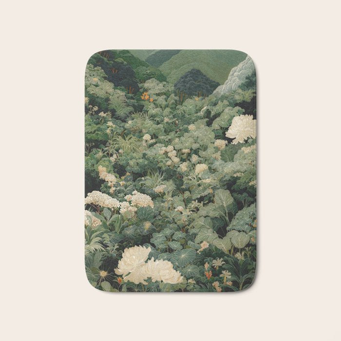 Japanese Wall Art Flower Poster maximalist wall art floral Japandi Wall Art botanical Sage Green Art Bath Mat Gallery Image 1