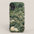 Japanese Wall Art Flower Poster maximalist wall art floral Japandi Wall Art botanical Sage Green Art iPhone Case Gallery Image 1