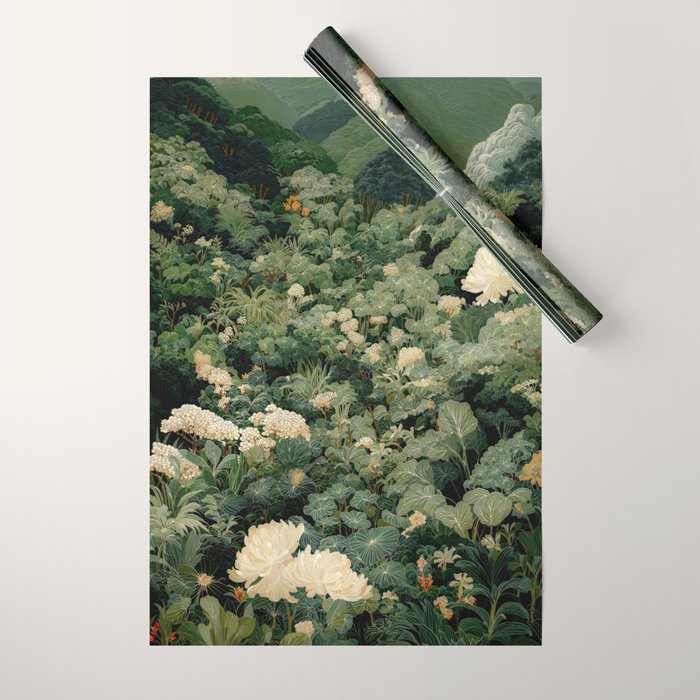 Japanese Wall Art Flower Poster maximalist wall art floral Japandi Wall Art botanical Sage Green Art Wrapping Paper Gallery Image 1
