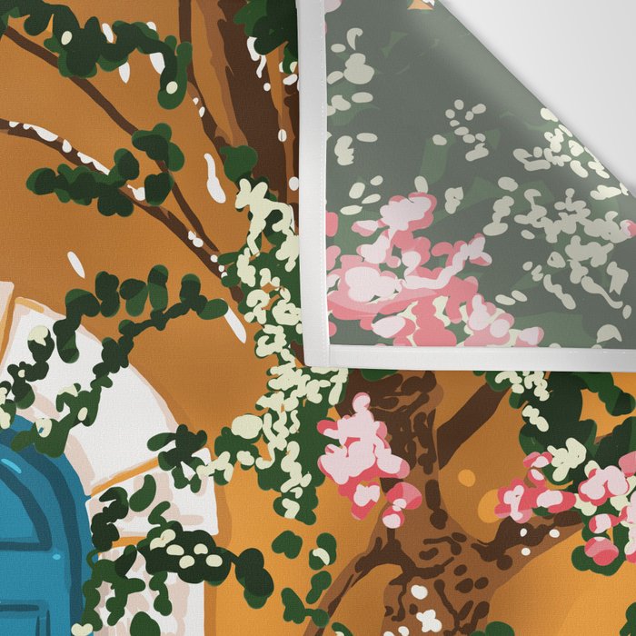 Oh The Places You Will Go | Spanish Bougainvillea Villa architecture Buildings | Boho Summer Travel Wall Tapestry Gallery Image 3